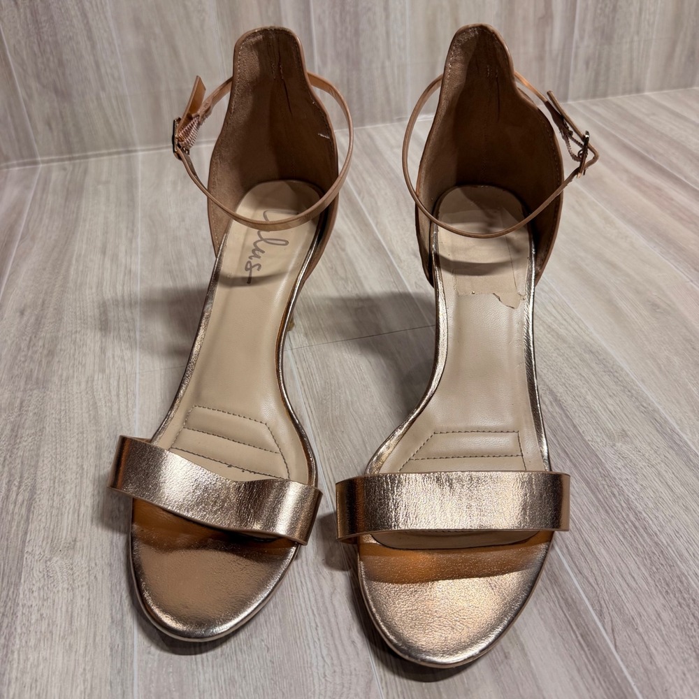Lulus Rose Gold Metallic Ankle Strap Heels Sandals Womens 10 Sleek Minimalist